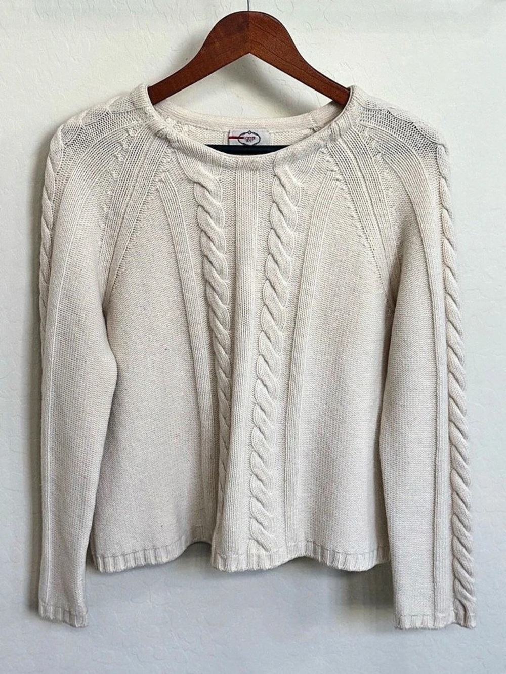 PRADA Milano White Cable Knit Wool Crewneck Sweater Sz 44 Medium Vintage